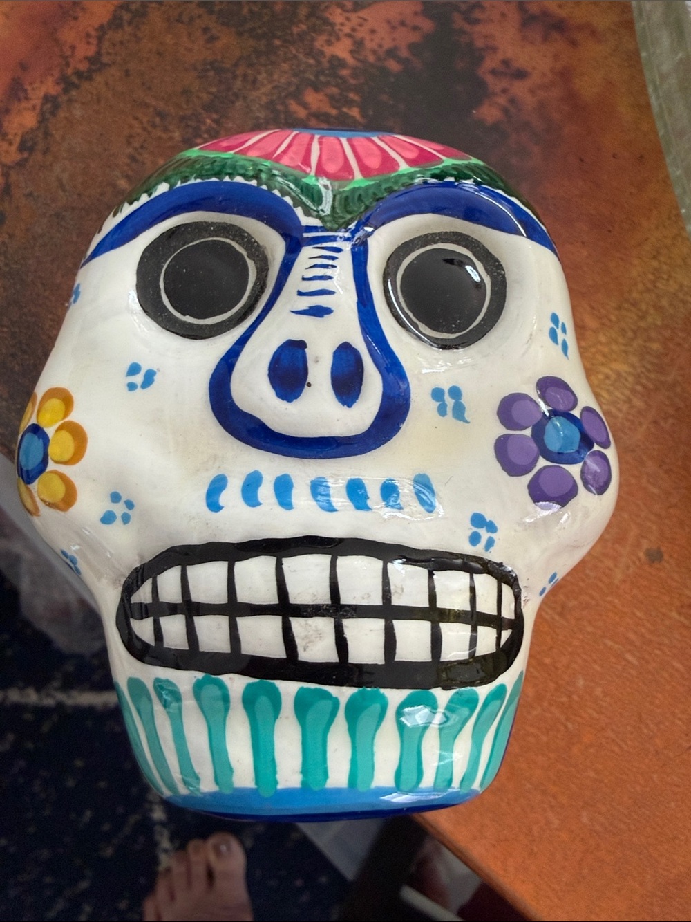 Hand-Painted White Ceramic Sugar Skull trinket box